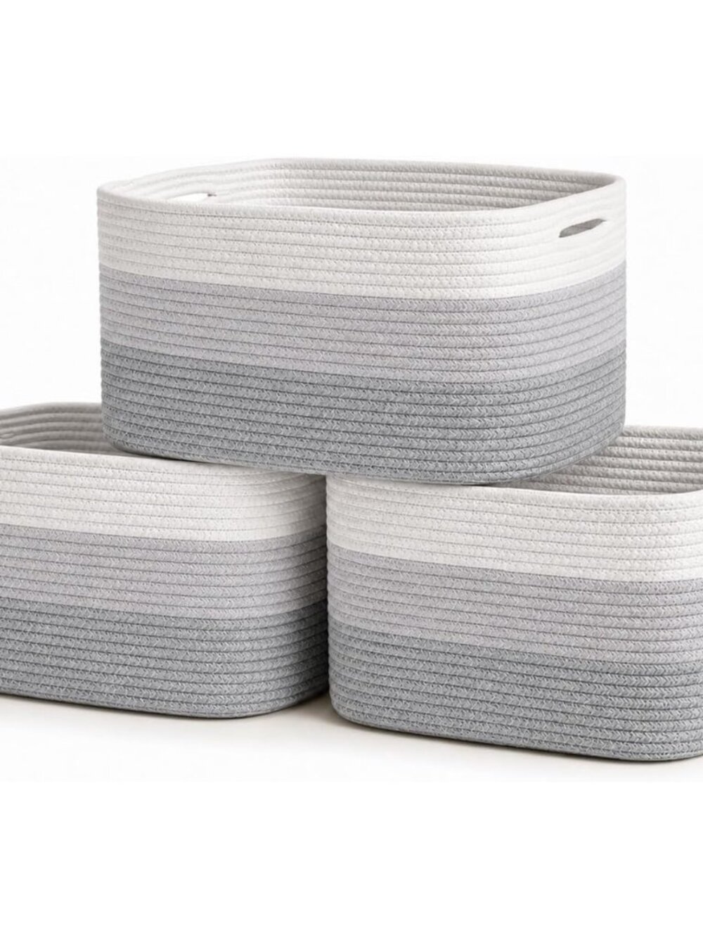 Cotton Rope Baskets for Shelves, Set of 3, 15x9x10